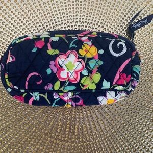 Vera Bradley navy blue flowered makeup bag 8”x5”. Mirror broken